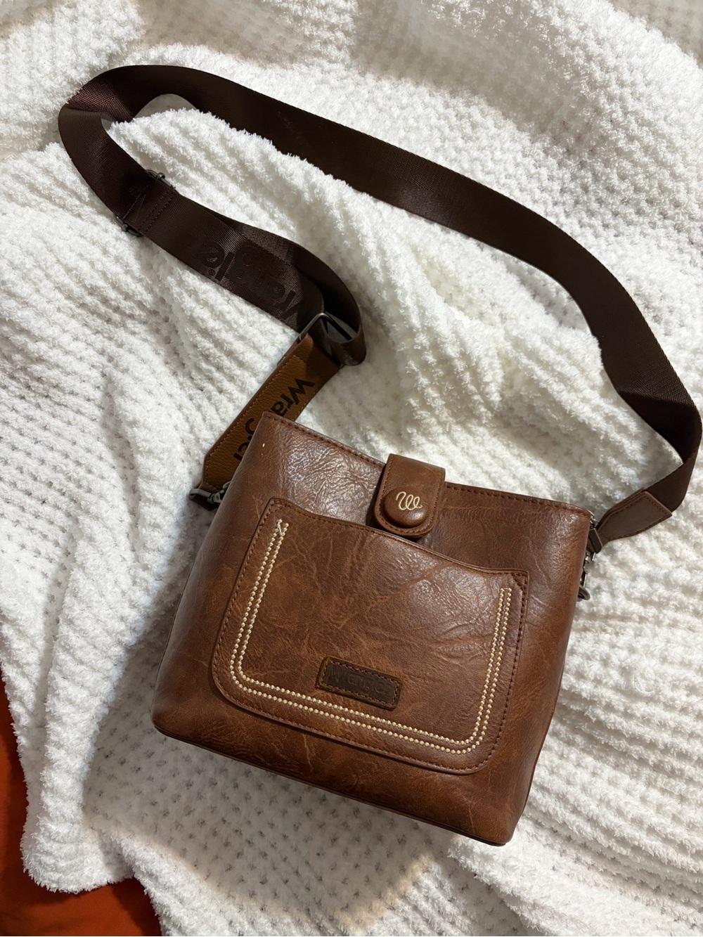 Wrangler Brown Leather Crossbody Purse